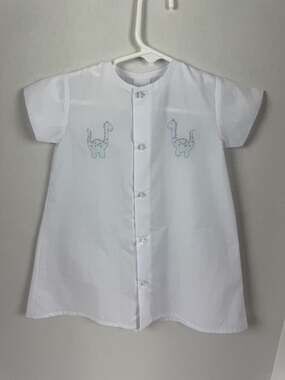Auraluz Baby Boy White Shirt with Blue Dinosaur Embroidery Size NB